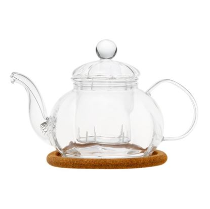 Изображение Чайник стеклянный "Камелия" с заварочной колбой, с пробковой подставкой и пружинкой-фильтром в носике,470 мл., дно d95 мм.