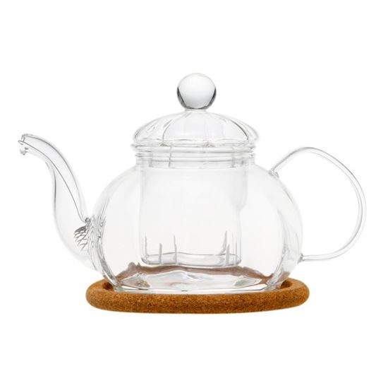 Изображение Чайник стеклянный "Камелия" с заварочной колбой, с пробковой подставкой и пружинкой-фильтром в носике,470 мл., дно d95 мм.