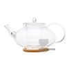 Изображение Чайник стеклянный "Душистая лилия" с заварочной колбой,пробковой подставкой и пружинкой-фильтром в носике,1л., дно d75 мм.