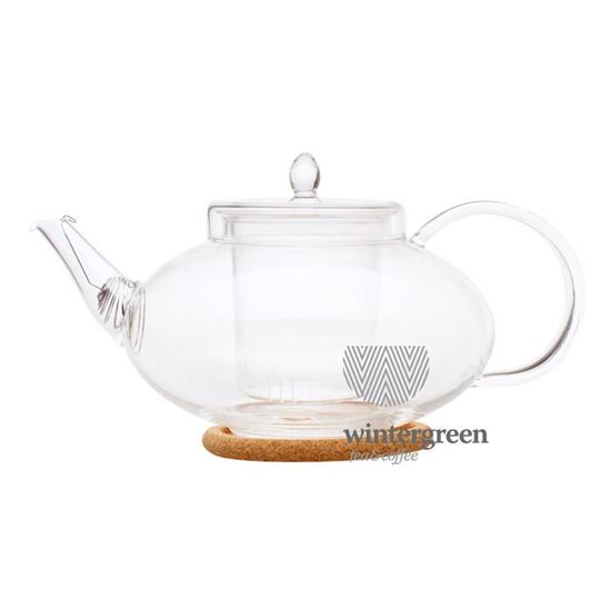 Изображение Чайник стеклянный "Душистая лилия" с заварочной колбой,пробковой подставкой и пружинкой-фильтром в носике,1л., дно d75 мм.