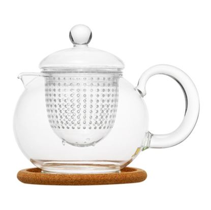 Изображение Чайник стеклянный "Пион" с заварочной колбой и пробковой подставкой,800 мл., дно d75 мм.