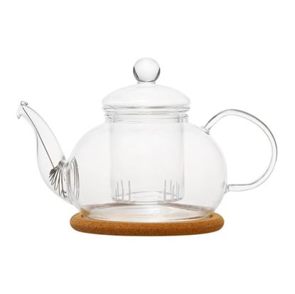 Изображение Чайник стеклянный "Орхидея" с заварочной колбой,пробковой подставкой и пружинкой-фильтром в носике.Объем 800 мл., дно d100 мм.