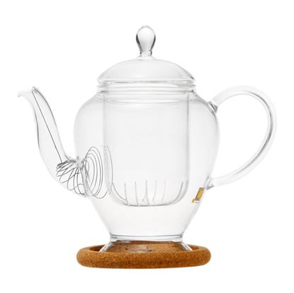 Изображение Чайник стеклянный "Гортензия" с заварочной колбой, пробковой подставкой и пружинкой- фильтром в носике,320 мл., дно d65 мм.