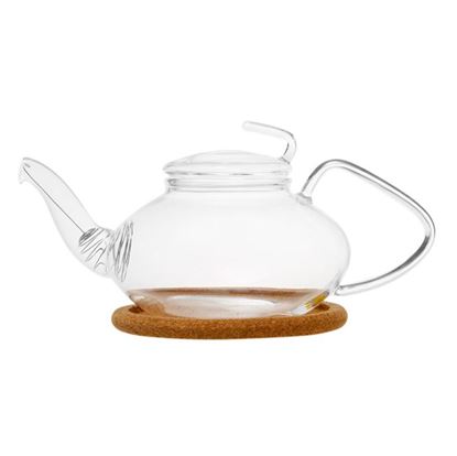 Изображение Чайник стеклянный "Роза" с  пробковой подставкой и пружинкой- фильтром в носике,объем 470 мл., дно d70 мм.
