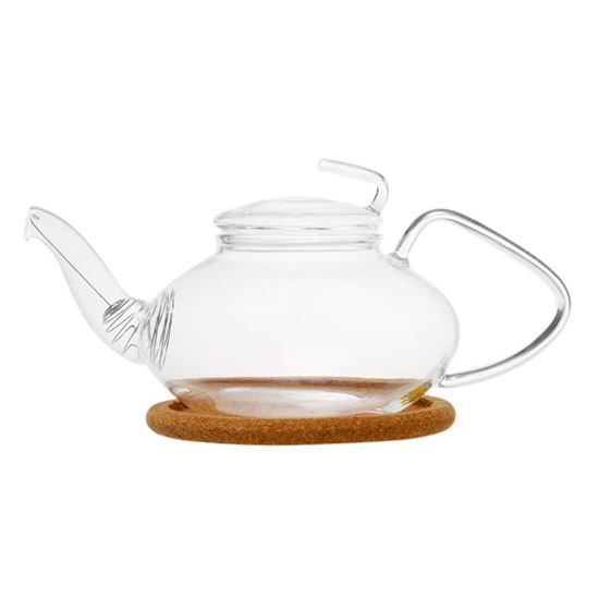 Изображение Чайник стеклянный "Роза" с  пробковой подставкой и пружинкой- фильтром в носике,объем 470 мл., дно d70 мм.