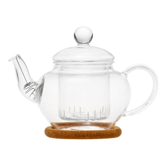 Изображение Чайник стеклянный "Нарцисс" с заварочной колбой, пробковой подставкой и пружинкой- фильтром в носике,350 мл., дно d50 мм.