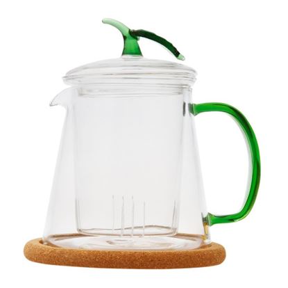 Изображение Чайник стеклянный "Магнолия" с заварочной колбой и пробковой подставкой,400 мл, дно d100 мм.