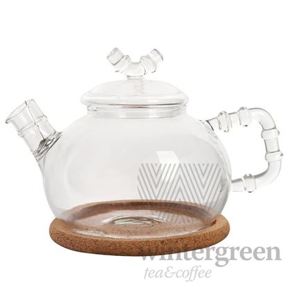 Изображение Чайник из жаропрочного стекла "Бамбук" с пружинкой-фильтром в носике и пробковой подставкой, 630 мл., дно d100 мм.